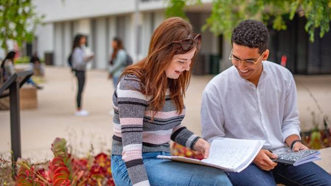 Two Students reading book