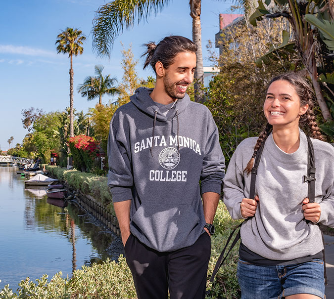 Students walking on Venice canal