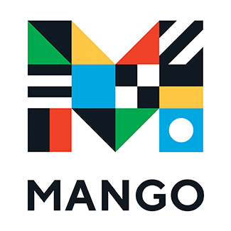 A large 'M' with various colors and patterns. The word 'MANGO' is written below.
