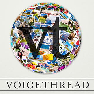 A large globe consisting of various colorful images of different places around the world. The word 'VOICETHREAD' is written below.