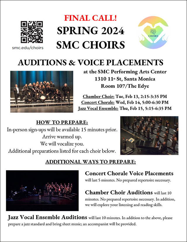 Choir Auditions for Chamber Choir and Voice Placements for Concert Chorale