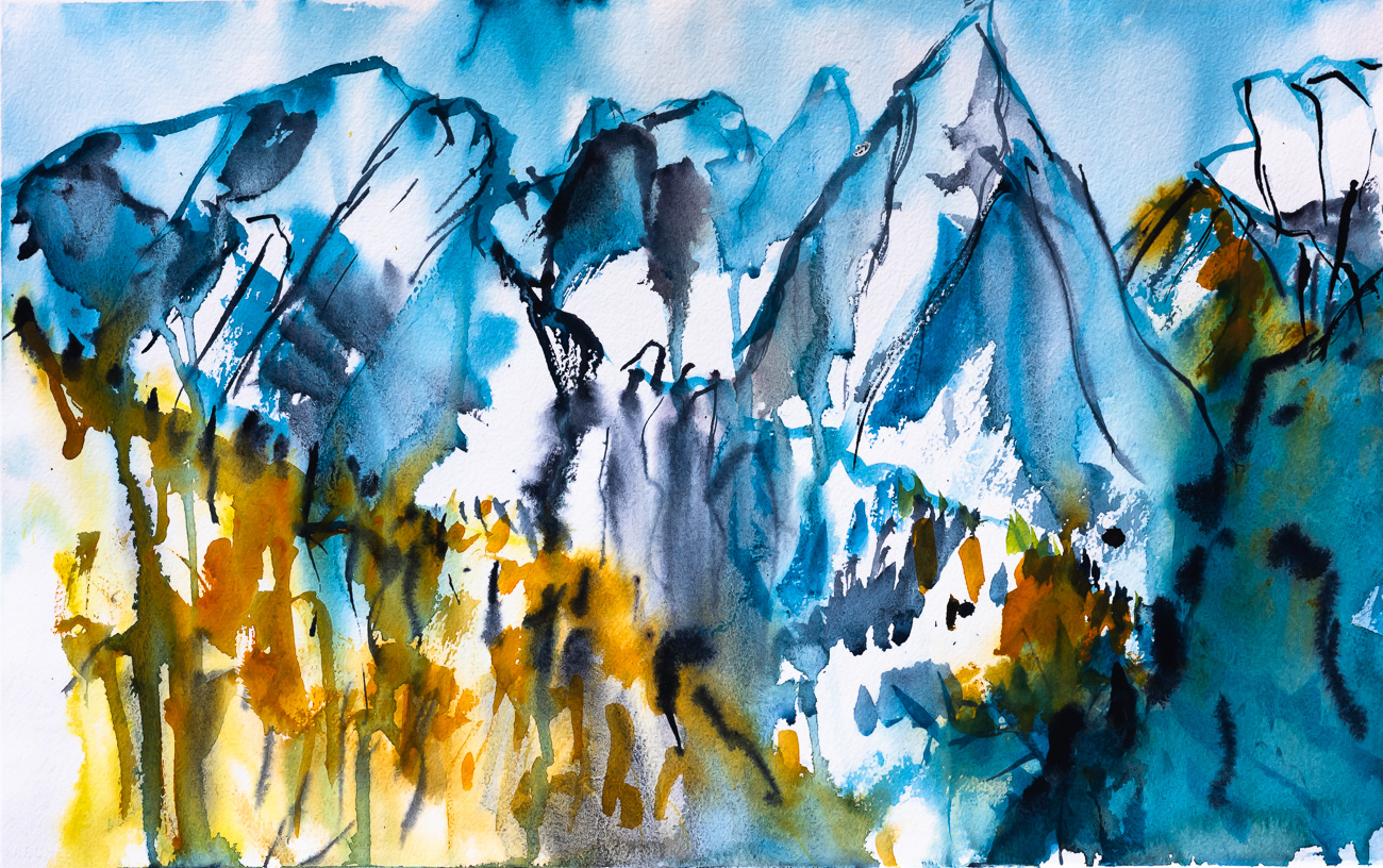 Watercolor painting of mountains by Caroline Gray