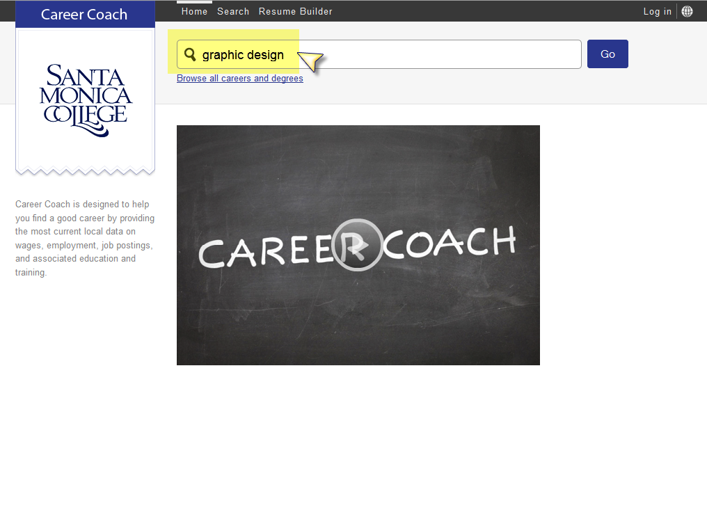 Screen shot of Career Coach homepage