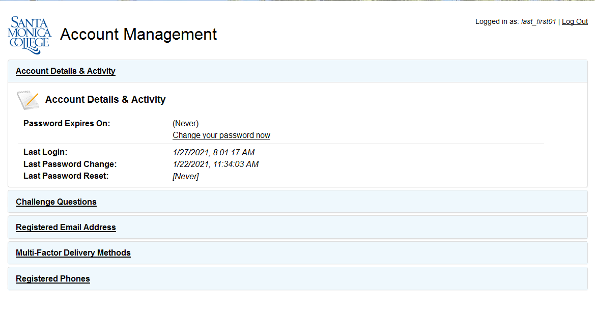Account management screen example
