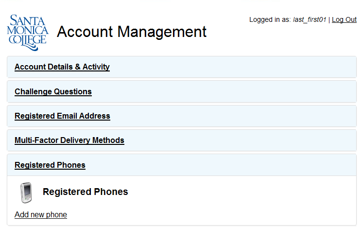 Account Management phones screen example