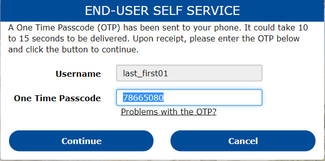 one-time-passcode SMS confirmation screen