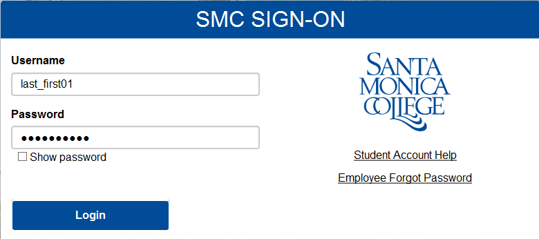 SMC SIGN-ON box screen example