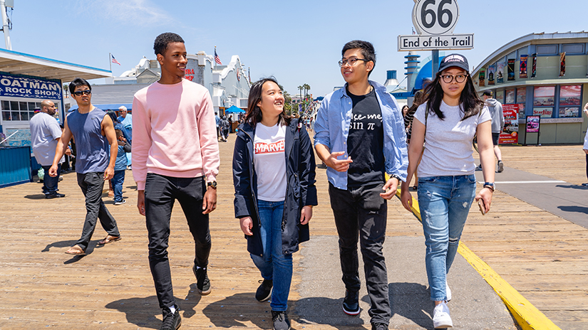 SMC students walking on the Santa Monica Pier