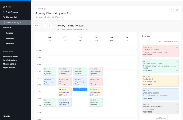Stellic course scheduler dynamically showing how to add a class