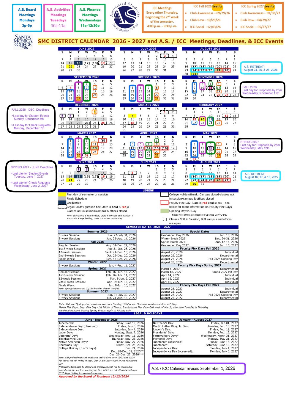 2026-2027 A.S. & ICC Calendar