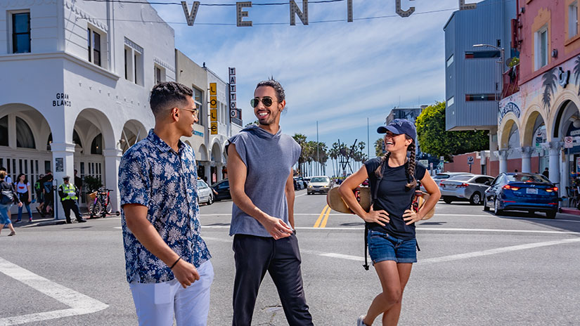 Students walking on Venice canal