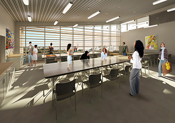 Architectural rendering of the art classroom/lab within SMC’s new Malibu Campus