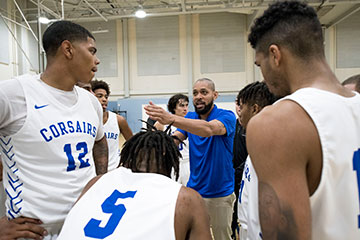 SMC Men’s head basketball coach Joshua Thomas coaching his team