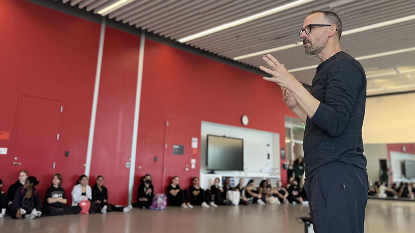 SMC Dance Department chair & professor Mark Tomasic answers questions from Hamilton & Beverly Hills HS students during a Q&A session at the college’s “High School Dance Day” held May 10, 2023.