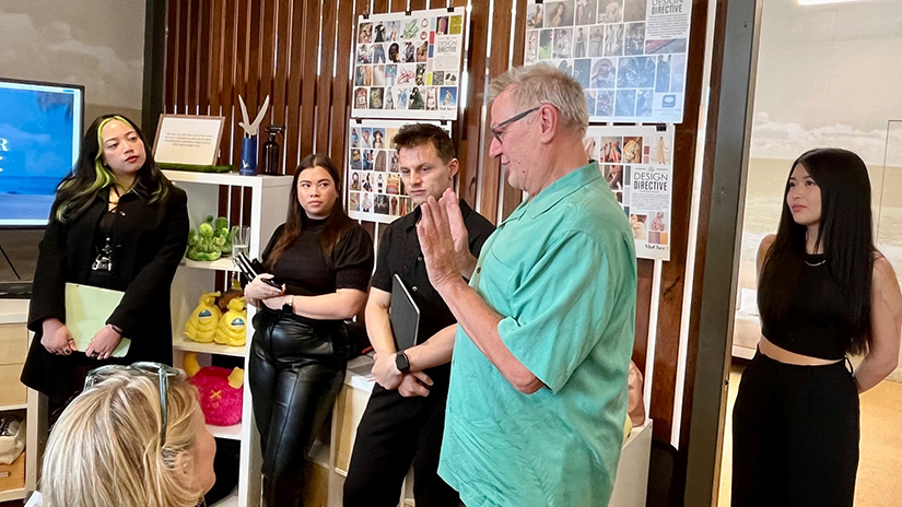 Rudi Schreiner, owner of AMAWaterways and a MaCher client, provides feedback to SMC Bachelor of Science in Interaction Design students at their June 1 presentation at MaCher Inc.’s Venice, Calif. offices.