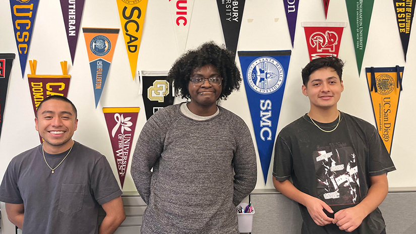 (L-R): Alexis Molina, Jai Williams, and Candido Lopez in the Transfer Lounge, in the college’s Student Services Center.