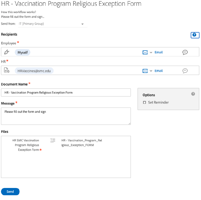 example of religious exception form