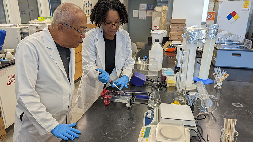 Tom Chen and Andria Denmon in the lab