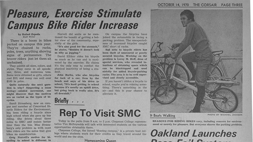October 1970, "Pleasure, Exercise Stimulate Campus Bike Rider Increase," from The Corsair.
