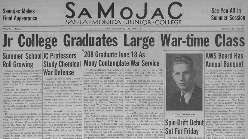 June 1946, "Jr. College Graduates Large War-Time Class," from SaMoJaC, the precursor newspaper to The Corsair.