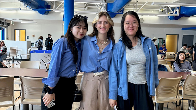 Andrea with friends in the SMC cafeteria