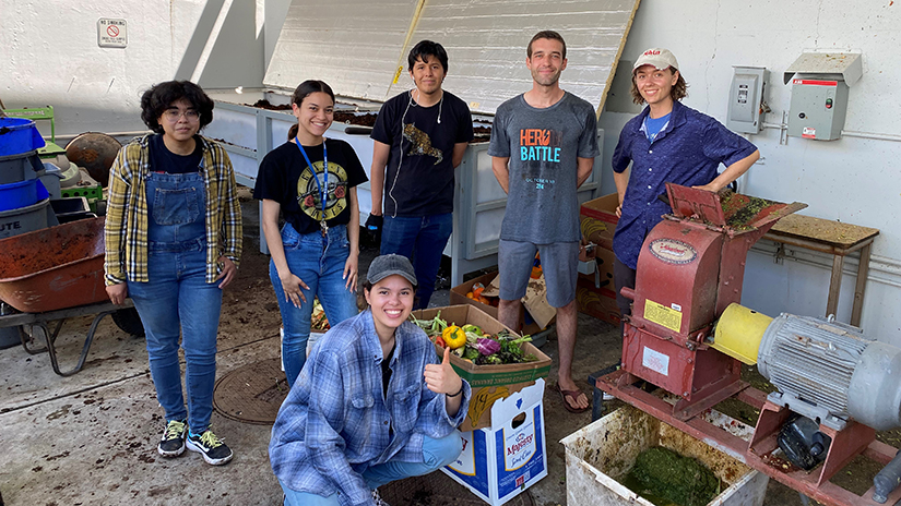 Worm bin transfer with students