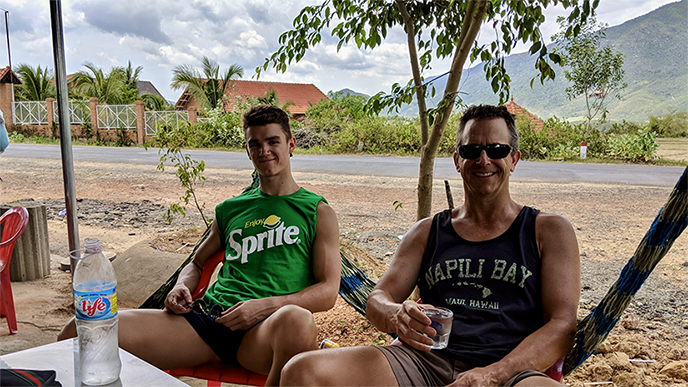 Magnus with his dad Tim Melbourne in southern Vietnam