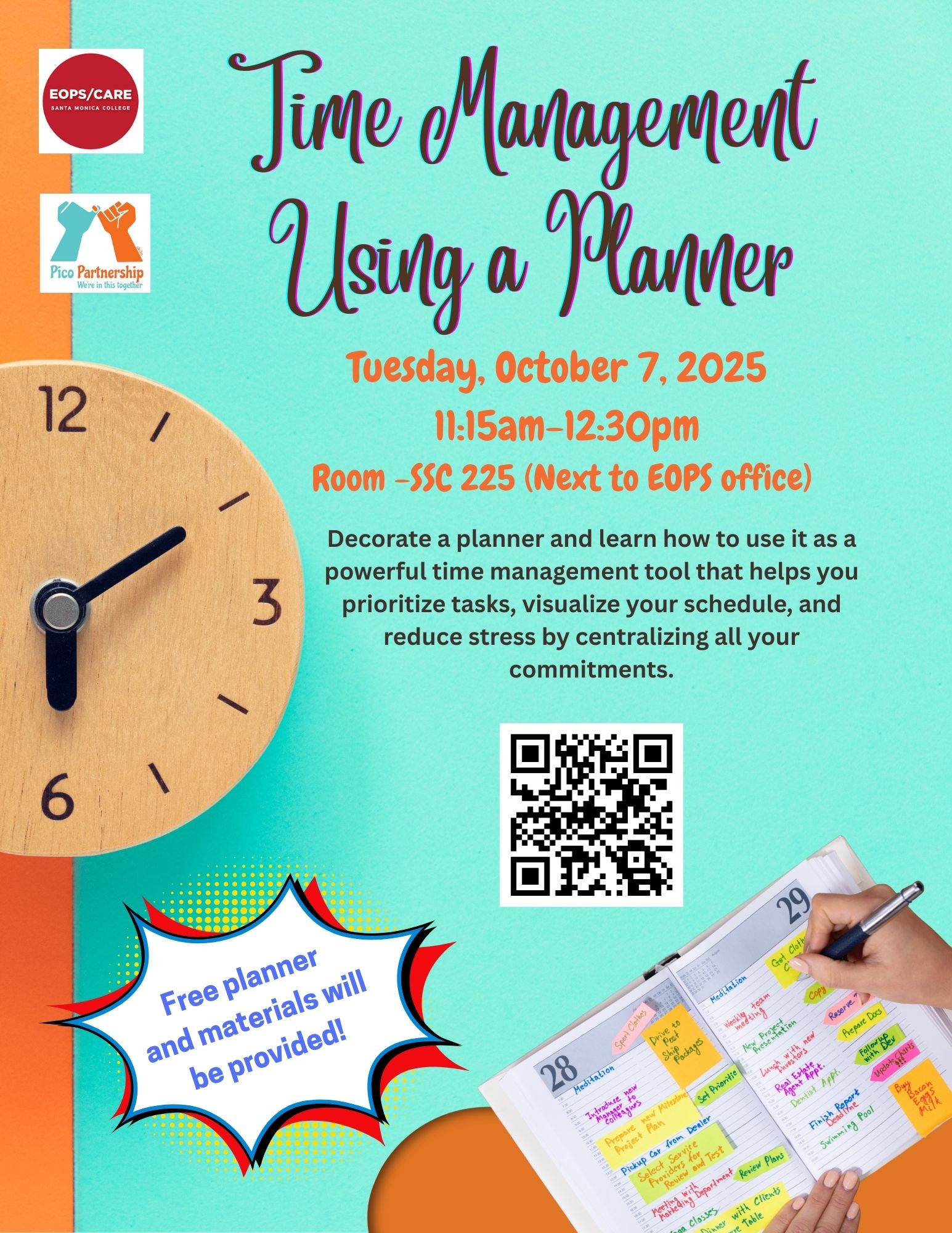 Time Management Workshop Flyer Fall 2025