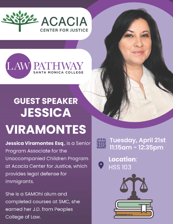 Guest Speaker Jessica Viramontes, April 21st during activitiy hour, HSS 103