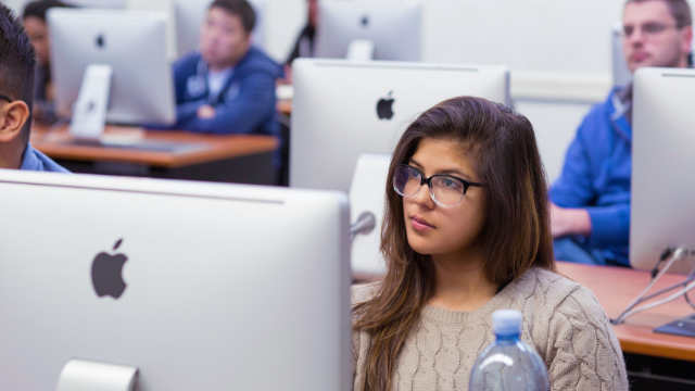 Student in front of a computer