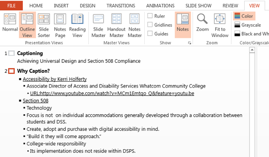 View a Presentation in Outline View