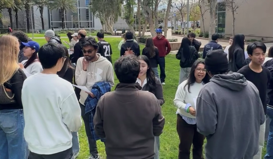 Students talking outdoors