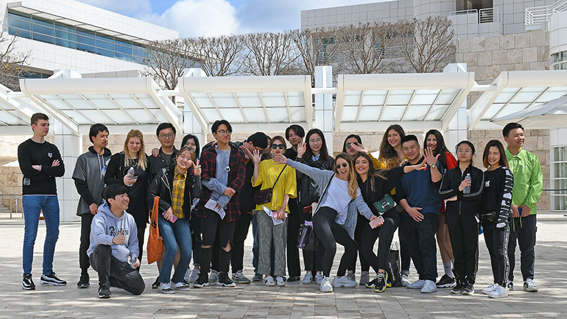 Group of students posing at The Getty