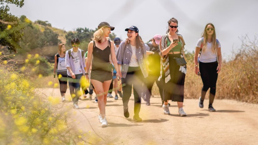 Group of students hiking at Griffith Park