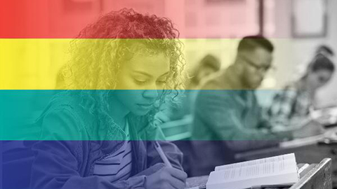 Student with rainbow overlay